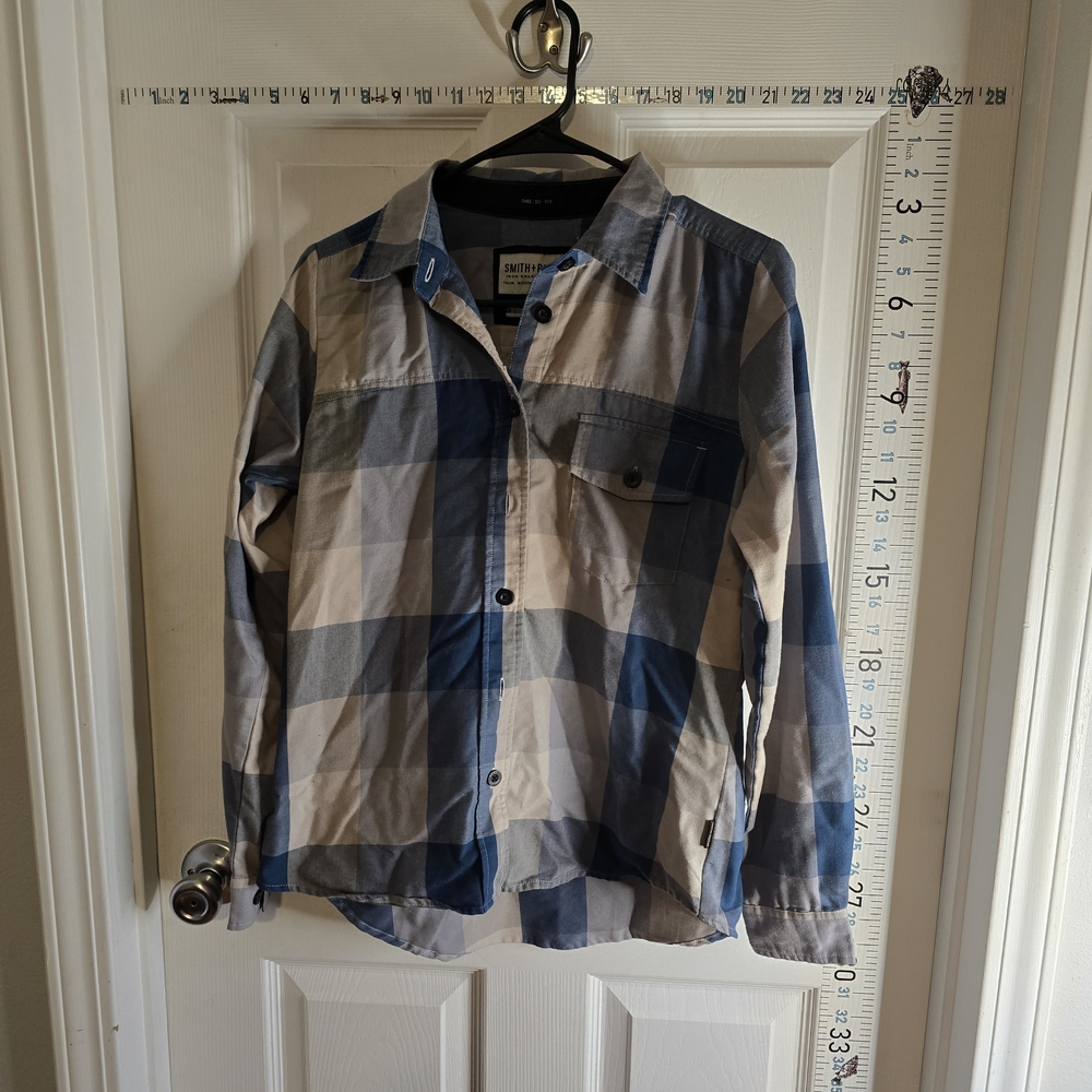 Blue and Gray Plaid Button-Down Shirt